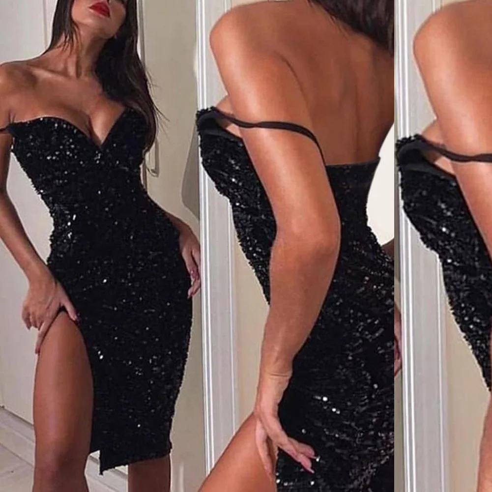 

Women Bandage Bodycon Sling Sequined Mini Dress