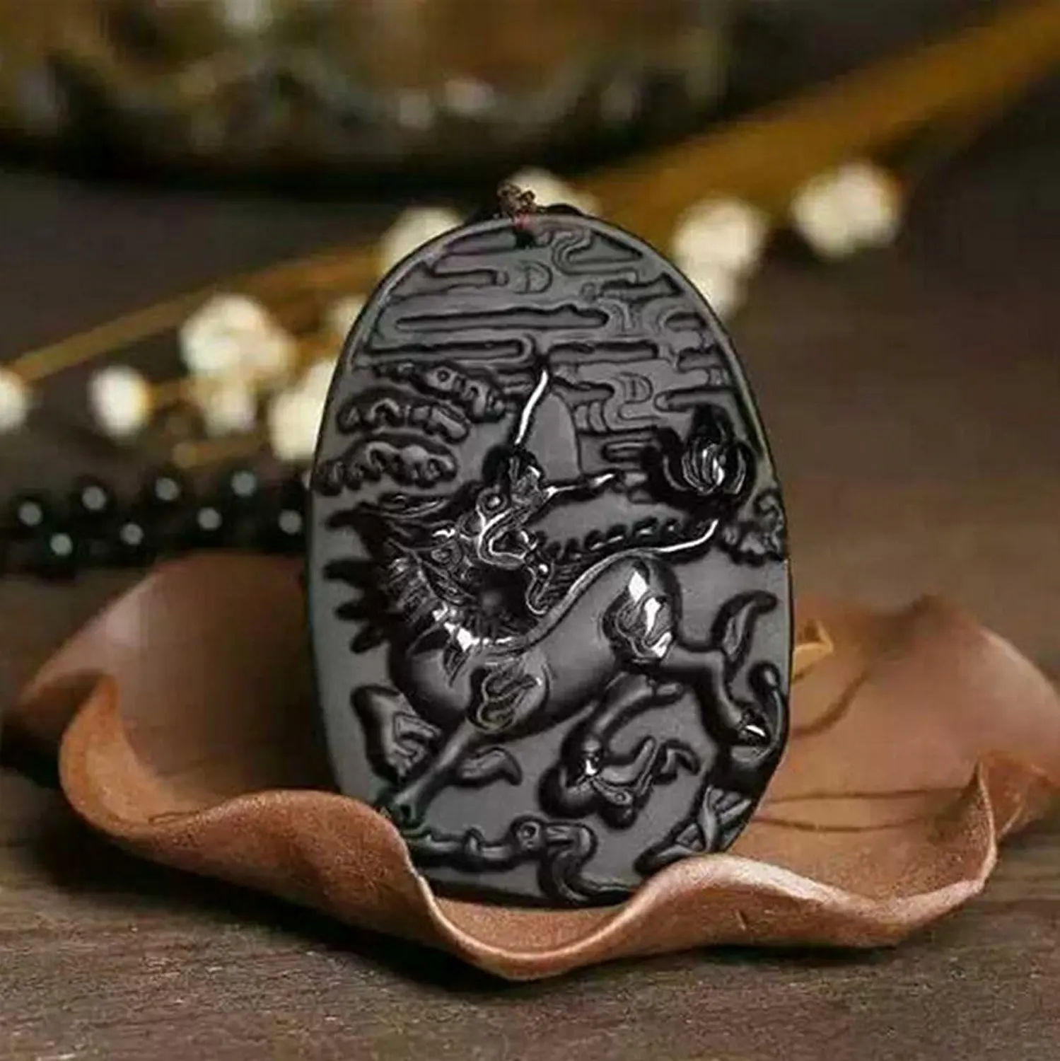 LETSFUN изящные украшения C1lint7785631 Подвеска из натурального обсидиана единорог