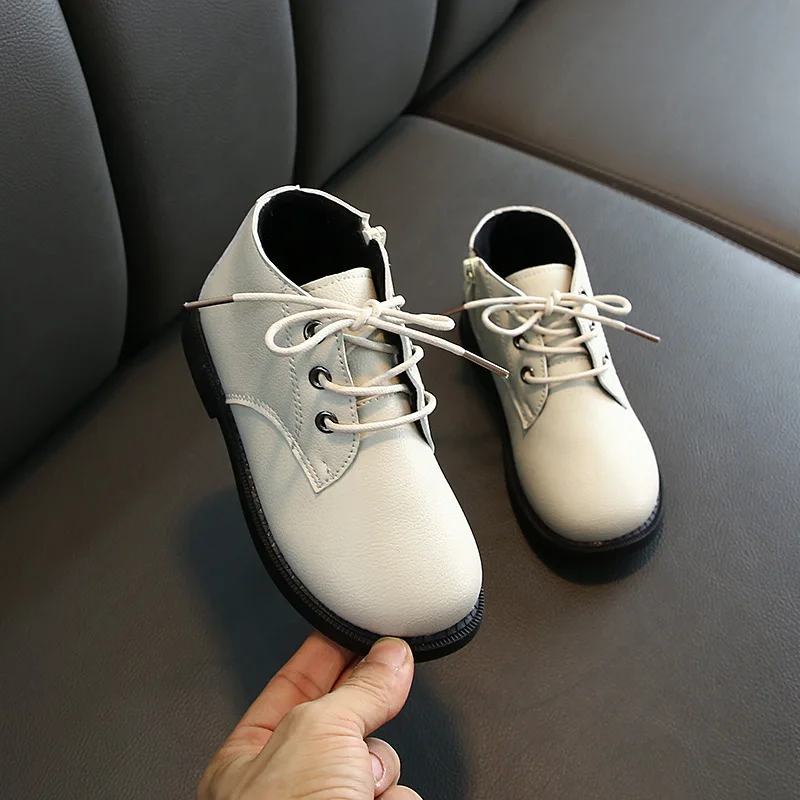 beige White Осенне-зимние ботинки для мальчиков, ботинки для маленьких девочек, детская кожаная обувь для студентов, сапоги для детей, для мальчиков и девочек, 16 M, 18 M, 24 M, 2 T, 3 T, 4 T, 5 T, 6 T, 7T - Цвет: beige White