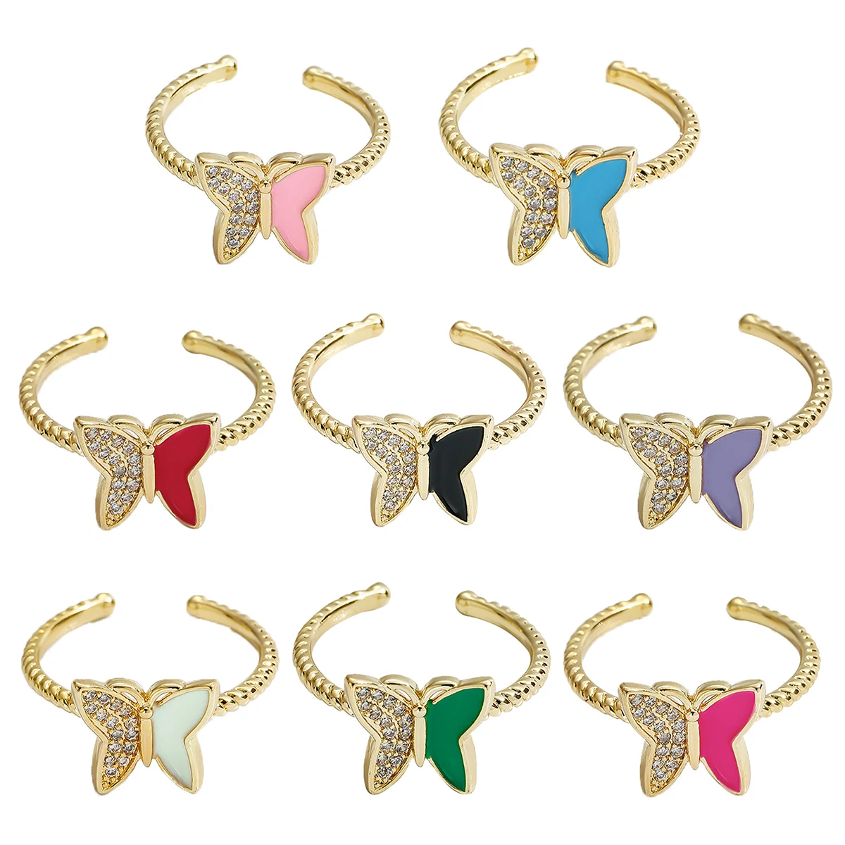 

Adjustable INS Butterfly Dripping Oil Glazed Geometric Chunky Ring for Women Delicate Romantic Jewelry Lucky Party Finger Ring