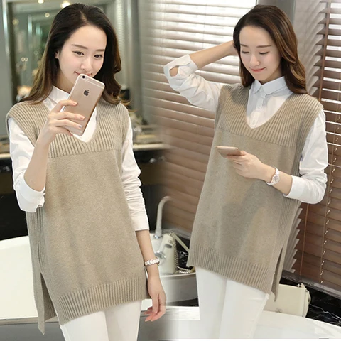 

Women Spring Autumn New Fashion Loose Plus Size Knitted Vests Female Casual Solid Sweaters Ladies V-neck Elegant Pullovers Z105