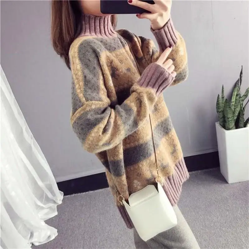 Female Christmas Deer Loose Sweater Pullovers 2019 Winter Striped Long Sleeve Thick Warm Jacquard | Женская одежда