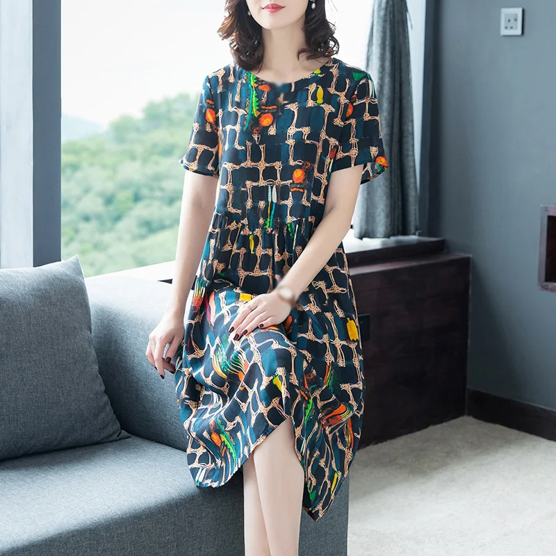 Women's Dress Ladies Summer Round Neck Fashion Work Knee Length Business Print Midi Office | Женская одежда