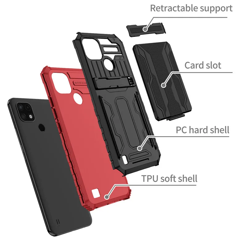 for oppo realme c3 c11 c12 c15 c17 c20 c21 c21y c25 case hybrid armor card slot shockproof phone case for realme 5 5i 6i 7i free global shipping