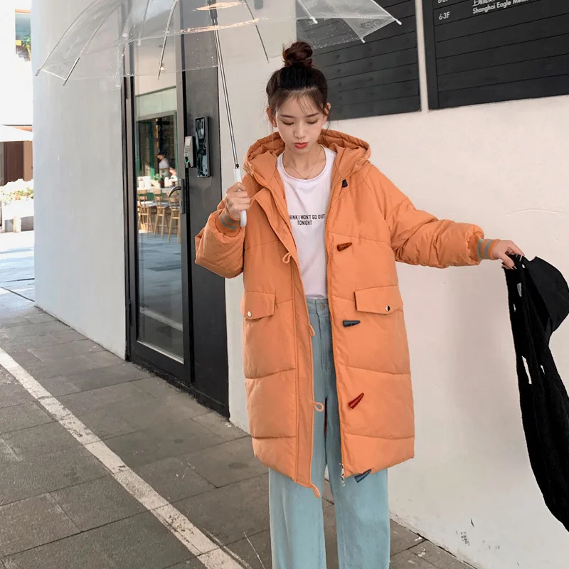 Модная женская зимняя куртка с роговыми пуговицами хлопковая стеганая теплая