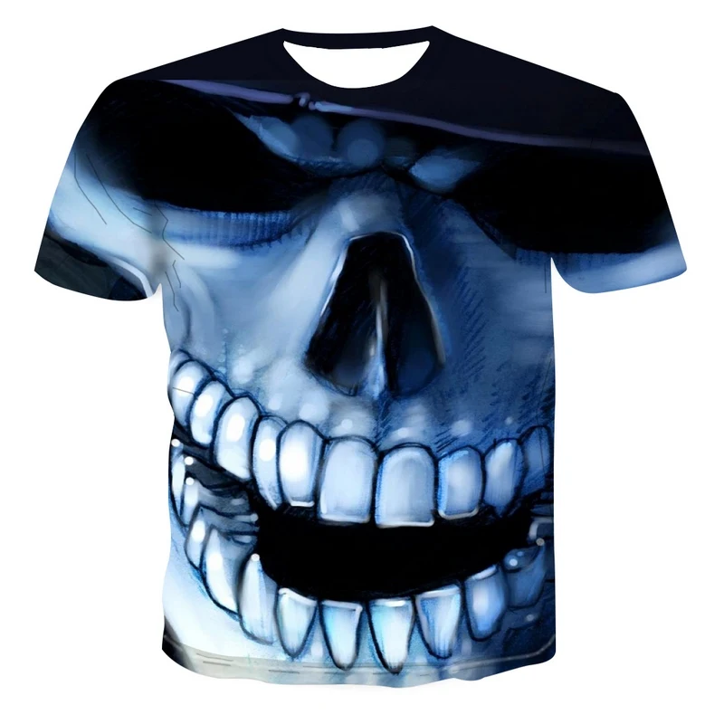 

Short-sleeved T-shirt 2021 Hot 3d Printed Personalized Skull Head Pattern Costume Light Magic Pattern Funny Men's Summer T-shirt