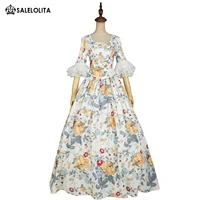 renaissance colonial yellow floral tea garden dress 2pcs set civil war prom ball gown reenactment theater costume