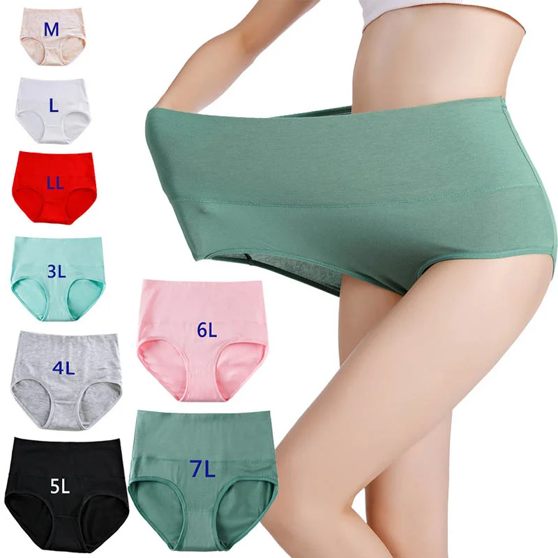 

M~7XL Plus Size Panties For Women Underwear High Waist Briefs Abdomen Cotton Underpants Solid Breathable Summer Female Intimates