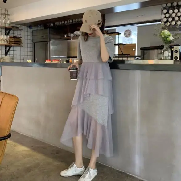 2020 летнее женское милое многослойное платье с эластичной талией и оборками