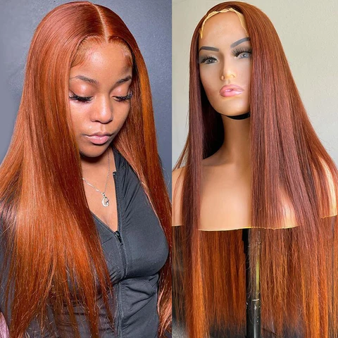 Парик из человеческих волос на сетке спереди 13 х4, перегоревший оранжевый, прямые волосы Remy для женщин, перуанский парик имбирного цвета с застежкой на сетке 4 х4, предварительно выщипанный