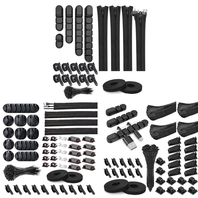 

121/139/152Pcs USB Cable Organizer Kit Cellphone Power Cord Management Holder Cable Clips Cable Sleeve with Zipper