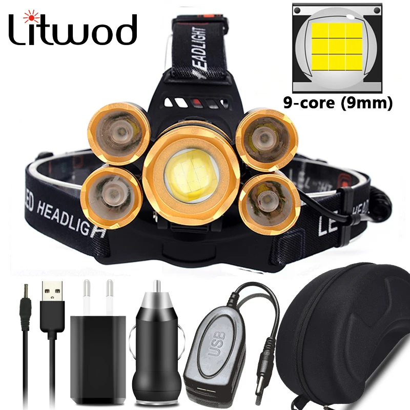 XHP100 5 светодиодных фар масштабируемый алюминиевый сплав налобный фонарь 2 * 18650 5200