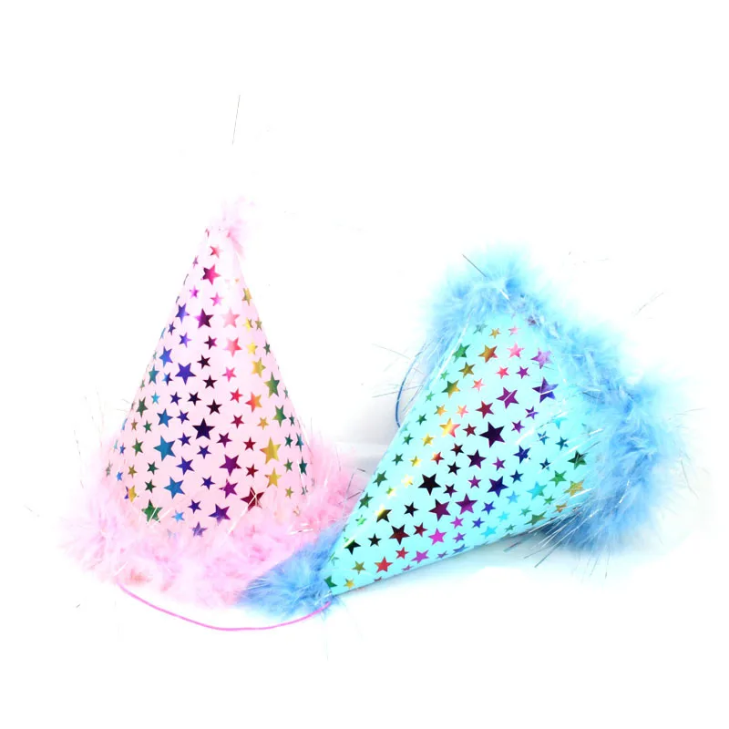 

2Pcs Kids DIY Birthday Party Cake Hats Baby First Birthday Decorations Baby Shower Supplies Crown Feather Handmade Paper Caps