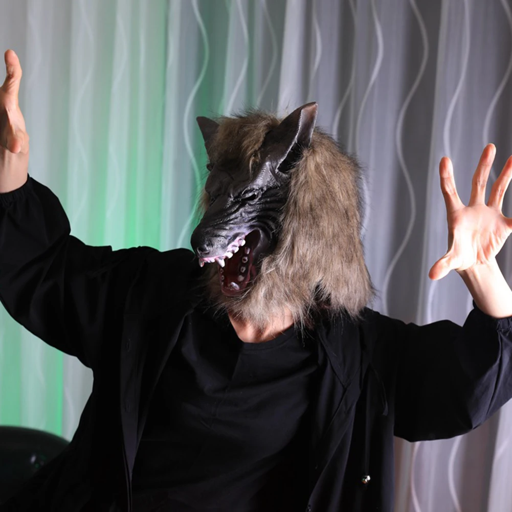 Creepy Halloween Party Decor Mask With Gloves Set Wolf Head Costume Theater Prop Latex Rubber Novelty Masks DIY Animal | Дом и сад