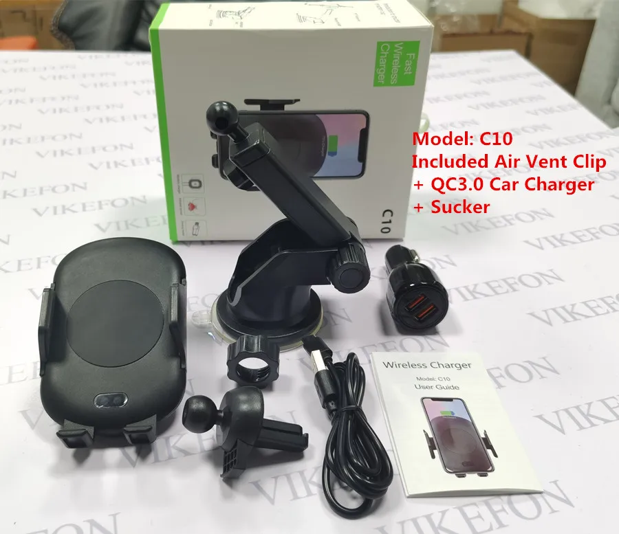 C10 Clip and Sucker 10 Вт Быстрая Зарядка Qi Беспроводное Автомобильное зарядное устройство автоматический зажим инфракрасный датчик держатель телефона для iPhone 11 Pro XS XR Max samsung S9 S10 - Тип штекера: C10 Clip and Sucker