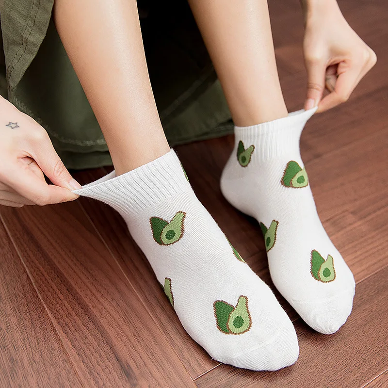 

2021 1Pair Female Boat Socks Fruit Embroidery Avocado Socks Happy Cotton Ankle Funny Men Women Summer Casual Socks Wholesale
