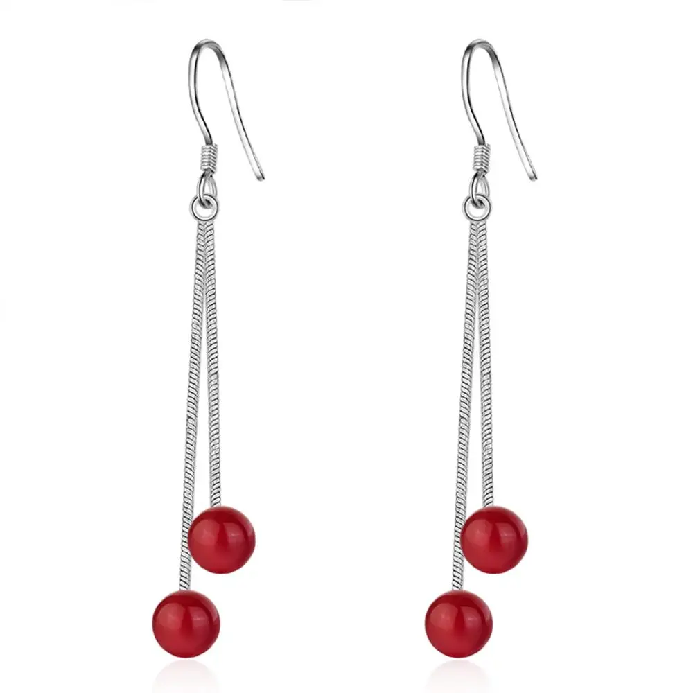 Корейские серьги Chandler с кисточками и двумя линиями для девочек красными шариками