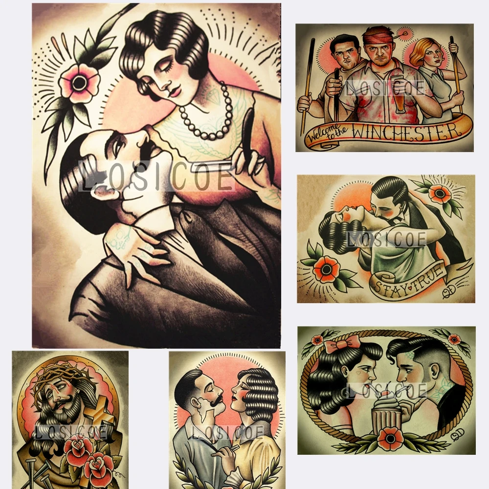 Креативный дизайн татуировки плакаты на стену Наклейка 30x42 см Ностальгия Ретро