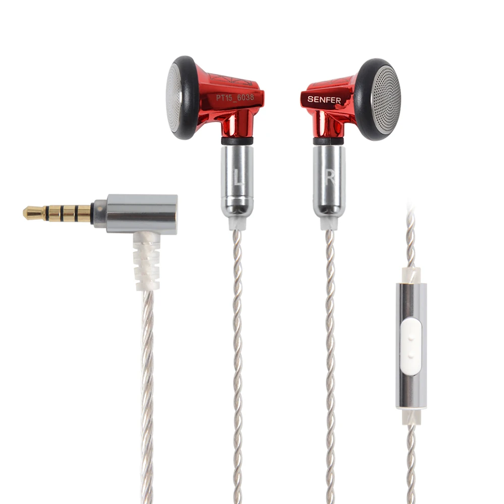 SENFER(SFR) PT15 в ухо наушник Earburd Графен Динамический драйвер блок HIFI ушной штекер с MMCX съемный кабель металлический наушник - Цвет: Red Silver with mic