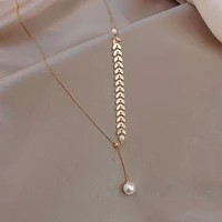 design sense titanium steel wheat leaf pearl pendant gold necklace for woman korean fashion jewelry sexy girls clavicle chain