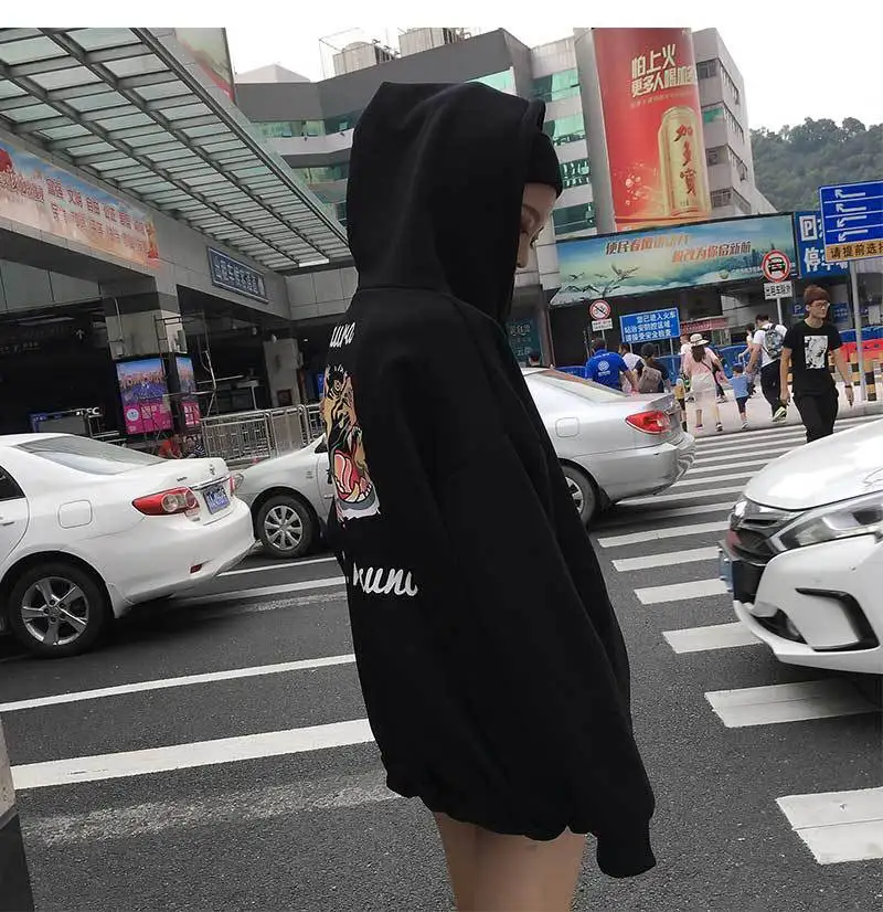 Осенние женские толстовки пуловер B толстовки Harajuku унисекс толстовки Femmes джемпер женский Вышивка Тигр печати mujer с капюшоном