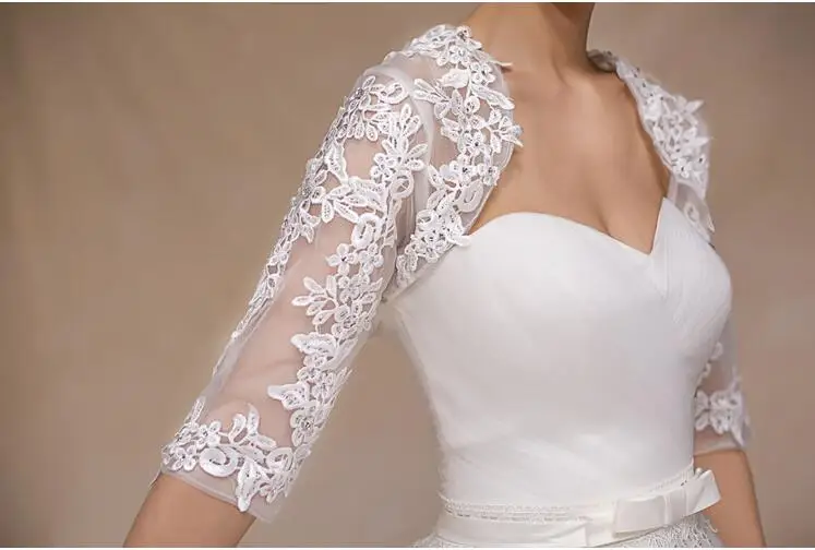 Элегантное женское 2020 сексуальное Белое свадебное болеро из тюля с рукавом 3/4 и