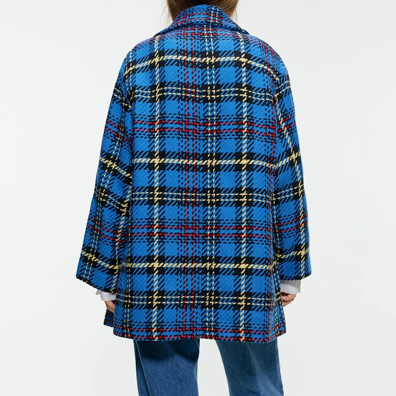 Женский шерстяной твидовый пиджак Винтажный Длинный блейзер в клетку с