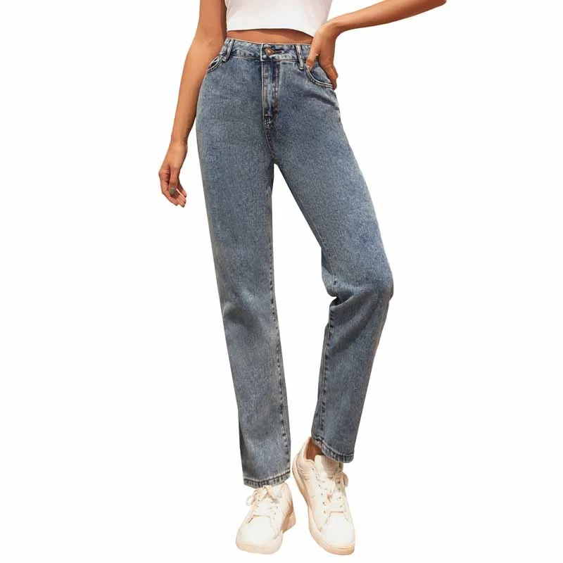 

High Waist Jeans Ladies Casual Micro Flared Jeans Women Blue Cotton Jeans