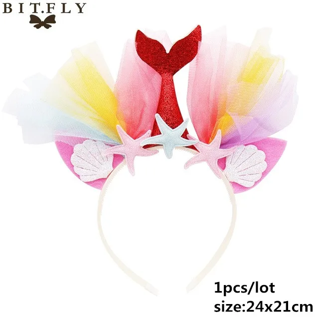 Mermaid hair band B Вечерние одноразовые украшения в виде единорога, набор столовых приборов, ободок для волос в виде русалки, обертка для торта, для детского дня рождения, свадьбы - Цвет: Mermaid hair band B