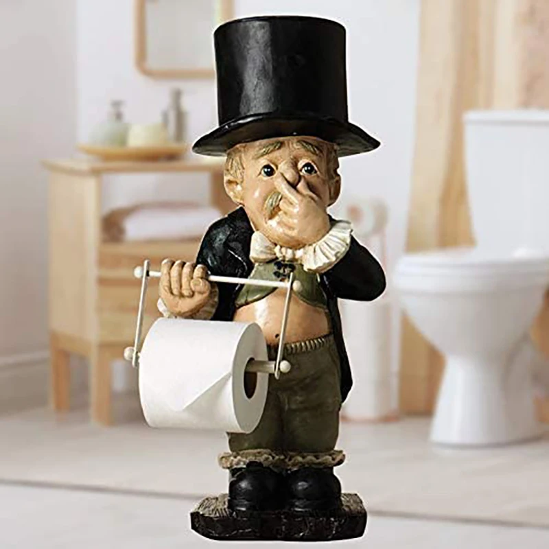 

Boy Holding Nose Sculptures Roll Paper Holder Stand Primitive Figurine Bathroom Decorations Toilet Paper Holder Salle De Bain