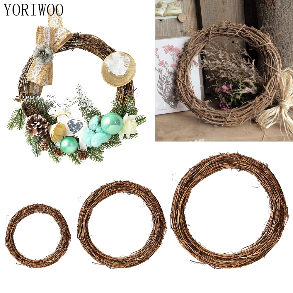 Yoeriwoo DIY Рождественский ротанговый венок натуральный деревенский веселое