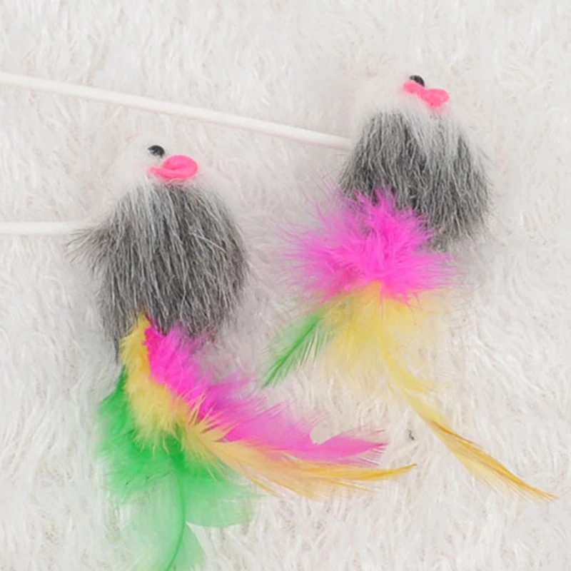 Забавные игрушки упругие перо дно присоска мышь для котенка играя игрушка