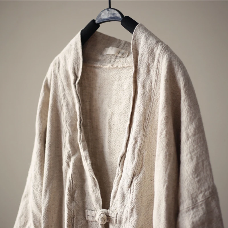 

NINI WONDERLAND Spring Autumn Linen Single Button Trench Coat 2021 Women Casual Vintage Loose Outerwear V Neck Long Cardigan