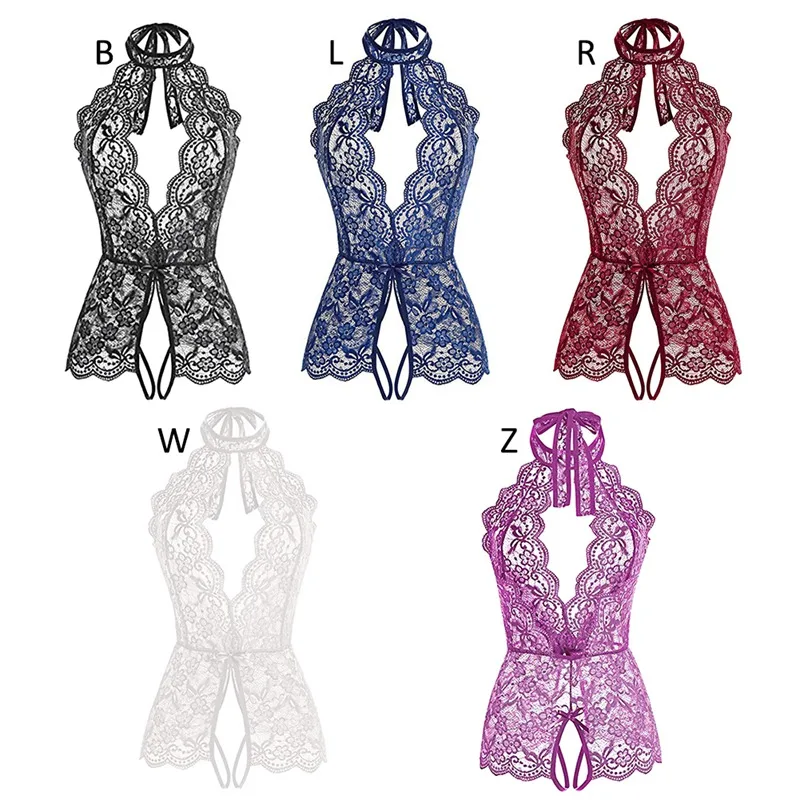 

Pajamas Exotic Bodysuit Sexy Lace Patchwork Mesh Perspective Bodysuit Fun Women Sleep Underwear