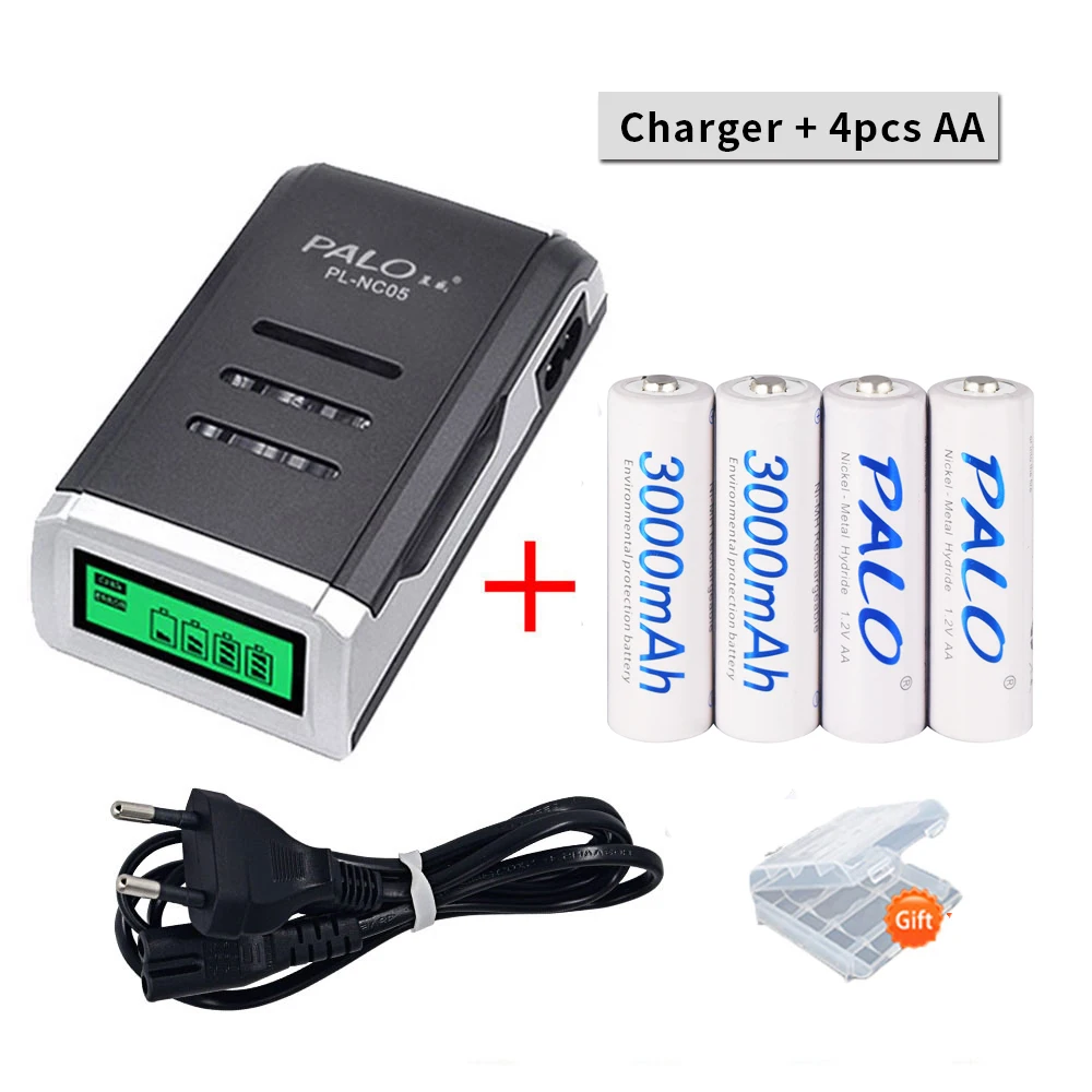 

PALO 1.2V NI-MH 3000mAh AA rechargeable batteries for camera toy + LCD smart AA battery charger for AA AAA rechargeable battery