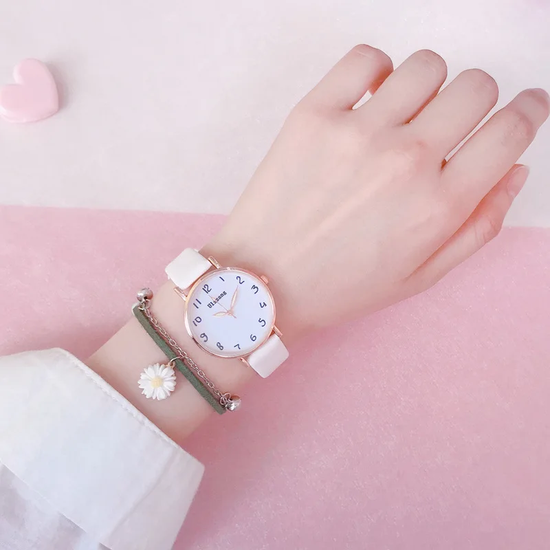 

Minimalist Lovely Number Dial Women Watches 2021 Ulzzang Fashion Brand White Ladies Wristwatches Woman Quartz Leather Clock