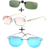3pcs alloy luxury frameless rimless reading glasses women ladies polarized sunglasses ultralight pilot sunglasses clip