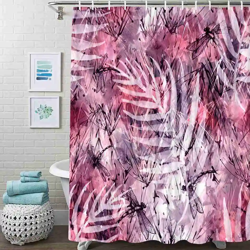 

Vintage Dragonfly And Fern Shower Curtain Art Shower Curtain Waterproof Fabric For Bathroom Decor Shower Curtains Set With Hooks