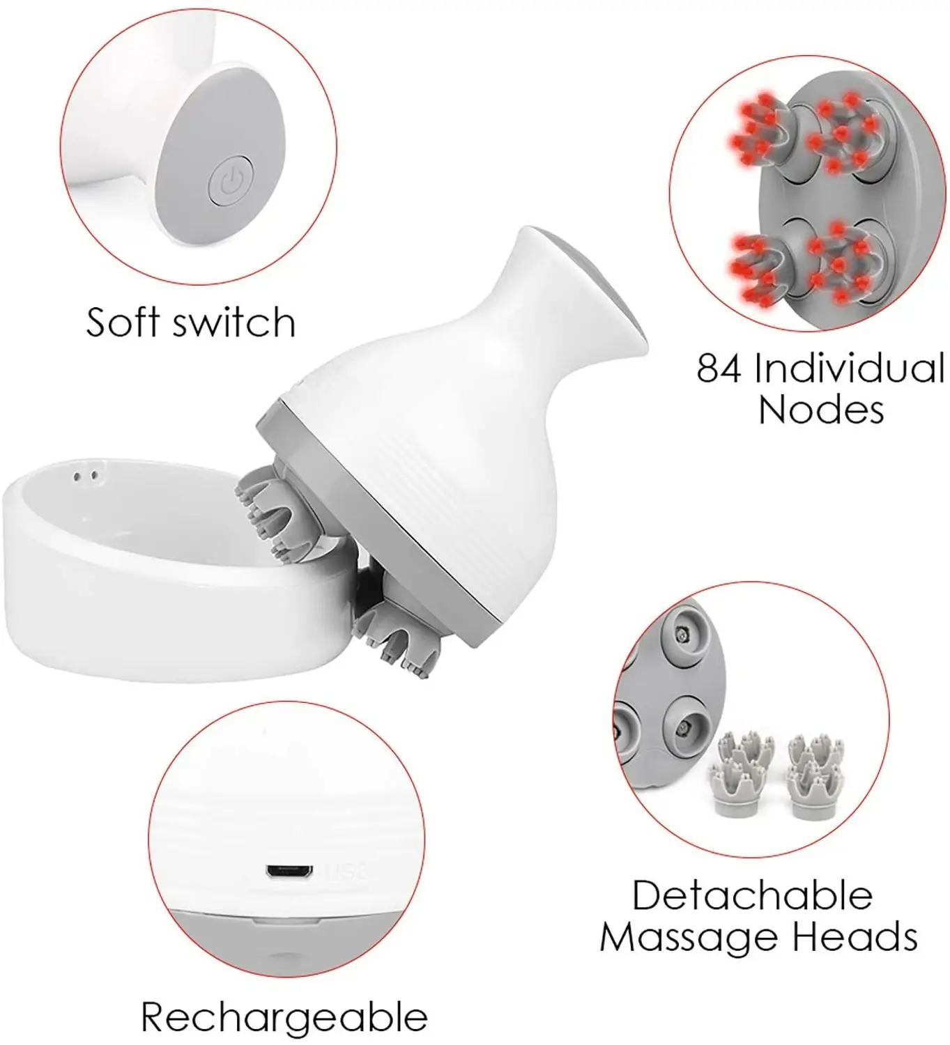 Ручной Электрический массажер для головы водонепроницаемый и Перезаряжаемый