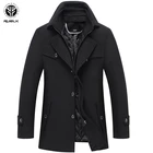 Осенне-зимнее шерстяное пальто, мужское модное длинное пальто, шерстяное пальто, мужское однотонное пальто с двойным воротником, утепленное шерстяное пальто с лацканами