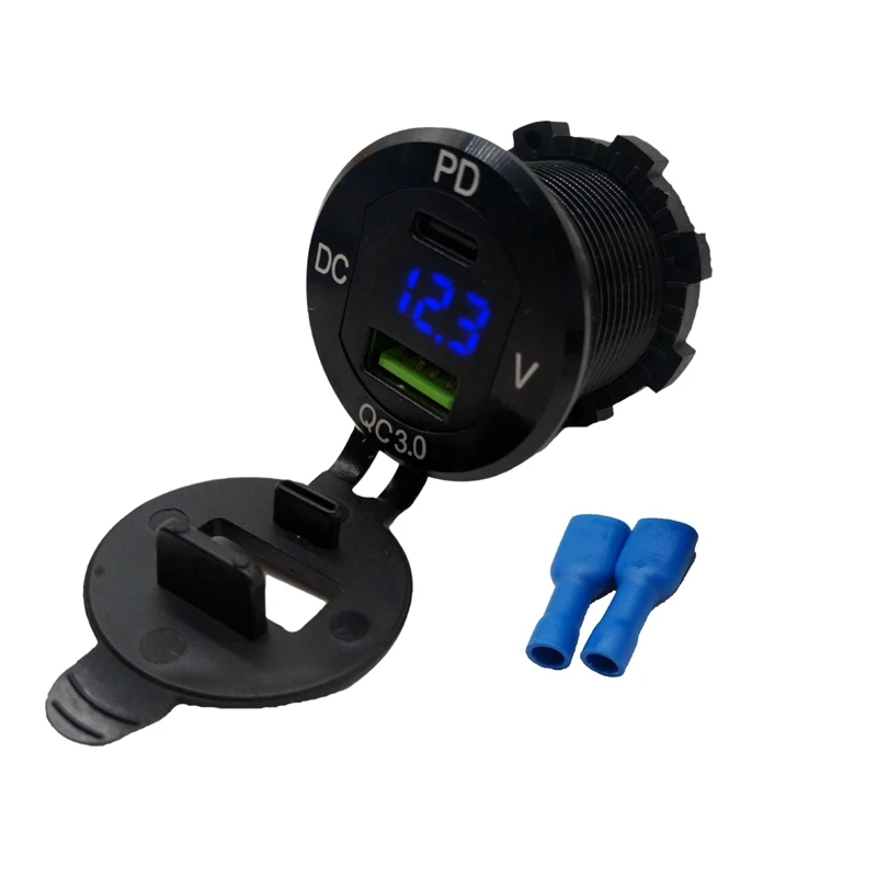 

Автомобильное зарядное устройство PD USB, разъем PD QC3.0 Type C со светодиодсветодиодный цифровым вольтметром, универсальная розетка питания