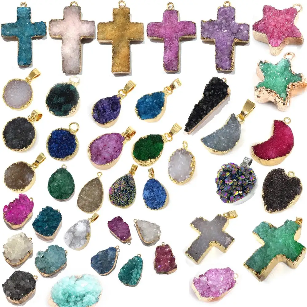 

Natural Agates Durzy Pendant Charms Small Natural Stone Crystal Cluster Pendants for Jewelry Making DIY Necklace Accessories