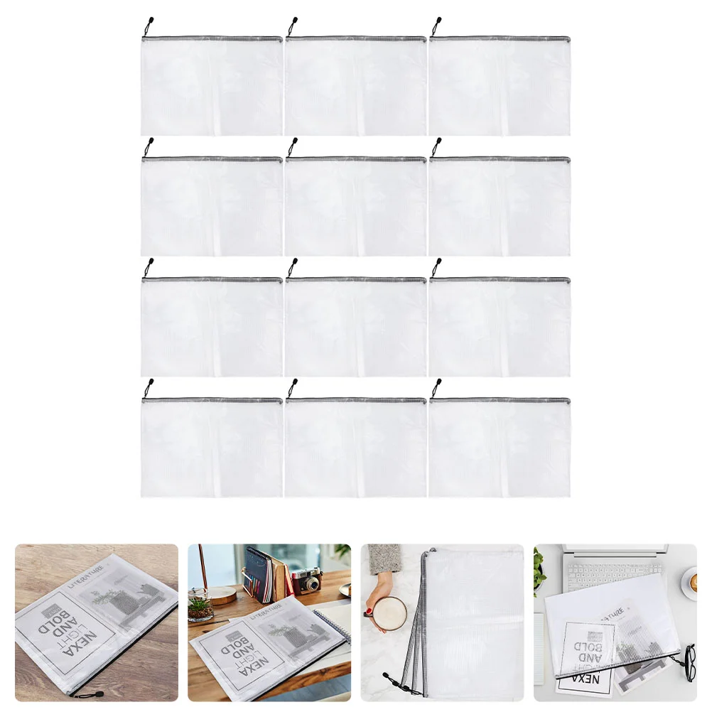 

12Pcs File Bags Stationery Cases Stationery Bags Student Gifts (White)