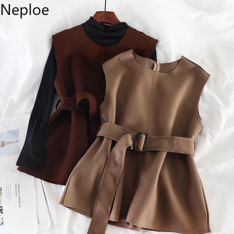 Neploe/Корейская женская Однотонная футболка с высоким воротником и зауженной