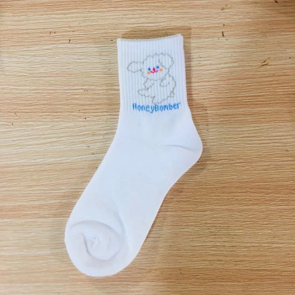 

CHAOZHU White Causal Socks Students Cute Korea Japanese Cartoon Puppy Teddy Cotton Socks 4 Seasons Fit Daily Soft Sox Stretch