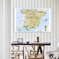 150100 cm map of the spain topographic non woven canvas painting wall art poster school supplies home decoration