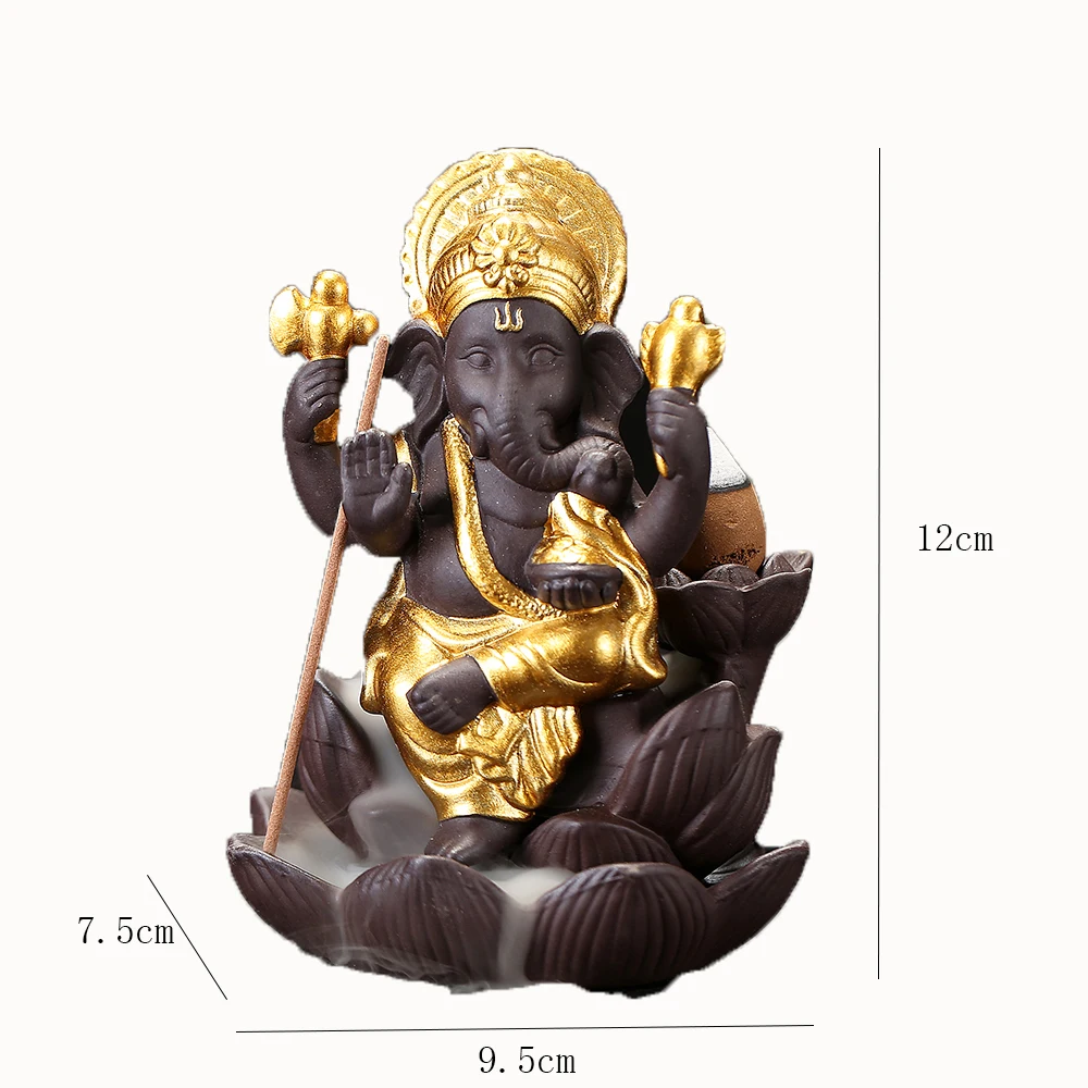 Золотистый слон ствол Бог черный поток Благовония Держатели керамический Лотос