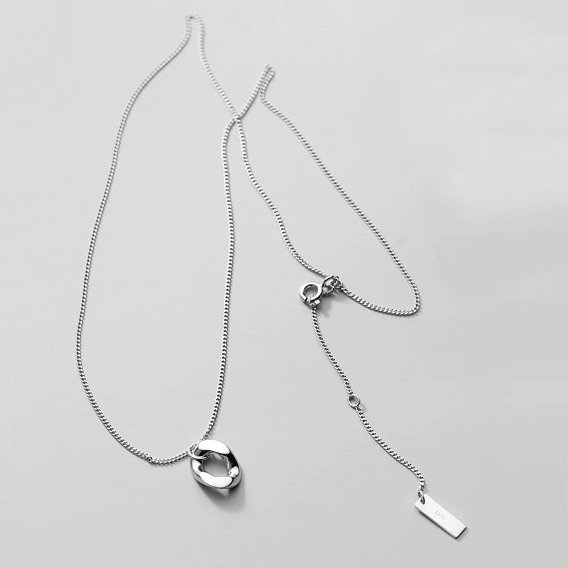 

Ginin 925 Sterling Silver Korean Style Simple Geometric Necklace Women's Small Exquisite Oval Pendant Clavicle Chain Jewelry
