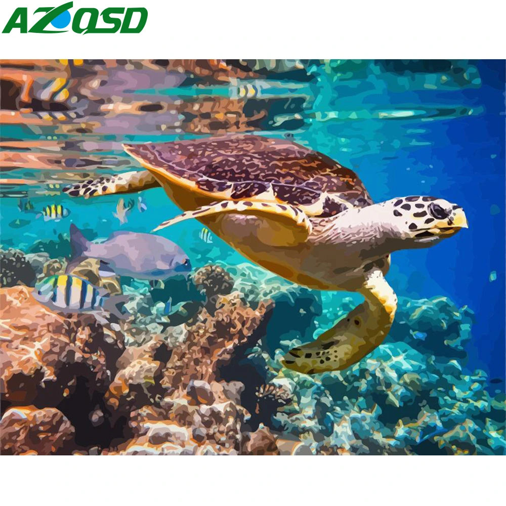 AZQSD краски по номерам животные набор картины картина маслом по номерам черепаха Раскраска по номерам художественная фигура Рисунок 50x40 см