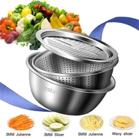 3pcsset multifunctional kitchen graters cheese with stainless steel drain basin for vegetables fruits salad dropship